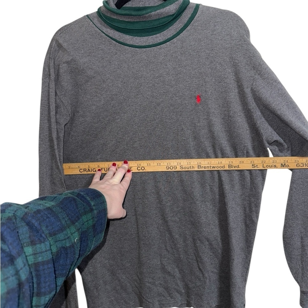 Polo by Ralph Lauren Fold-Over Turtleneck Long Sleeve Shirt Gray Green L - Picture 6 of 8